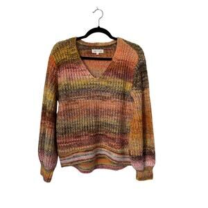 Lou & Grey for Loft Sweater Small Spiced Chunky Knit V-Neck Multi Ombre Striped
